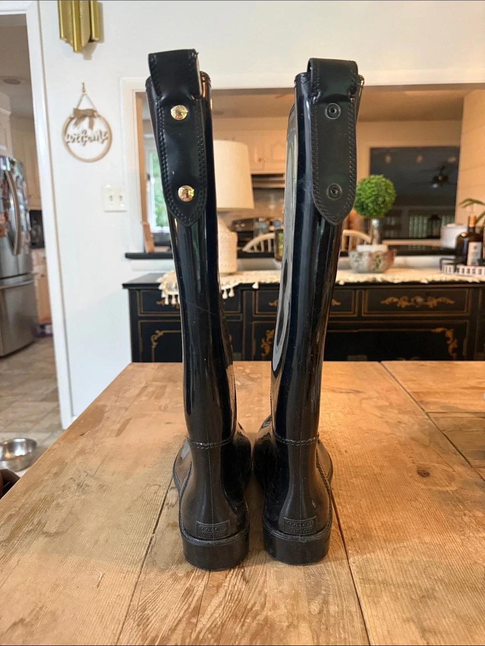Coach Black Glossy Tall Rain Boots